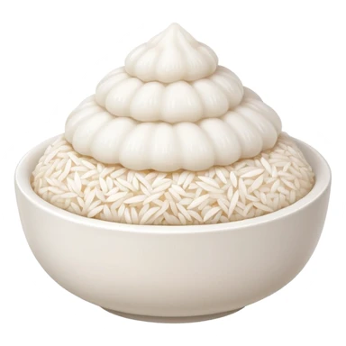 A cute white bowl of steaming rice piled high like a small mountain (korean style gobongbap), pure white rice,  sticker