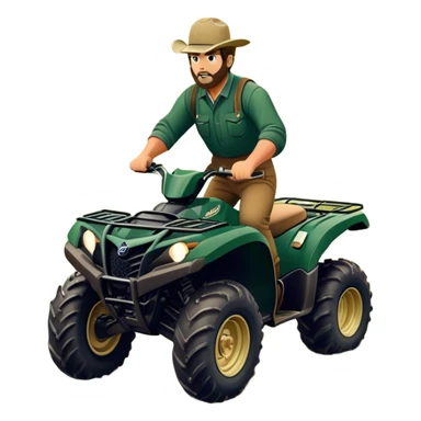 Yamaha Grizzly 700 (2019) – Cinematic-realistic Yamaha Grizzly 700 ATV, its dark green frame tearing through muddy trails. Thick off-road tires grip the rugged terrain as a farmer rides across the paddock, herding cattle with precision under a golden sunset. sticker
