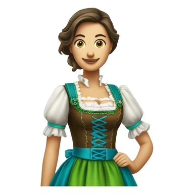 Blue green traditional Oktoberfest Dirndl on brunette woman sticker