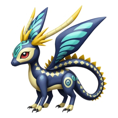 zig-zag-patterned tribal tropical hot spotted Meloetta-Dialga-Giratina-Noibat-Pokémon-Fakémon-fusion-hybrid-creature sticker