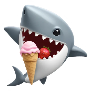 man in shark costume eating strawberry ice cream sticker