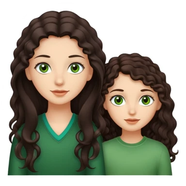 Two besties: 1: long ironed straight darkbrown hair, green eyes 2: long curly darkbrown hair, brown eyes sticker