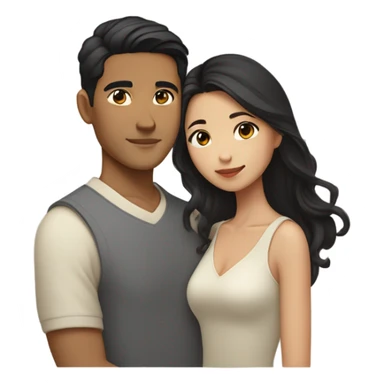 A half pale Asian man with short dark hair and amber eyes embracing and loving a half Asian woman with long wavy dark hair and dark hazel eyes. They love each other a lot And have good fashion taste. sticker
