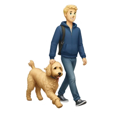 Blonde guy walking a golden doodle  sticker
