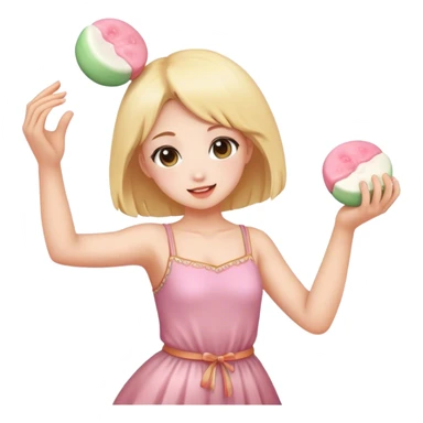 A girl dancing with mochi in her hand sticker