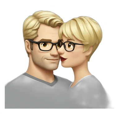Henry Cavill kiss blond woman wearing glasses, with pixie cut sticker