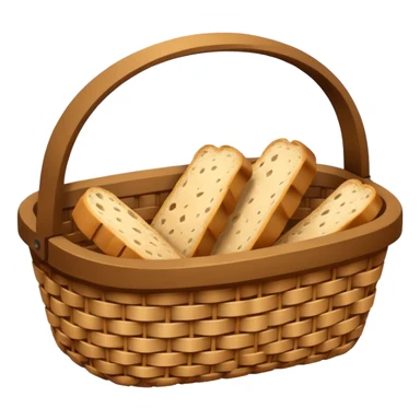 Create an emoji representing empty carbohydrate stores: depict a nearly empty bread basket with only a few crumbs left, overlaid by a fading low-battery symbol to signal depleted carb energy. sticker