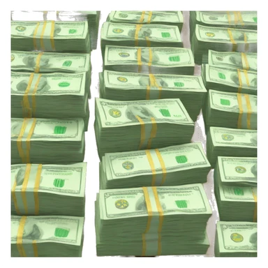 Money stacks next to scale sticker