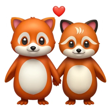 A cartoon penguin and red panda holding "hands" sticker