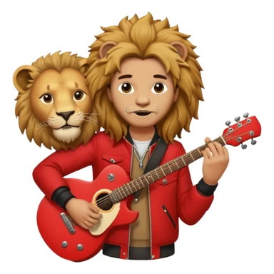 guitar rock player, lion head, red jacket sticker
