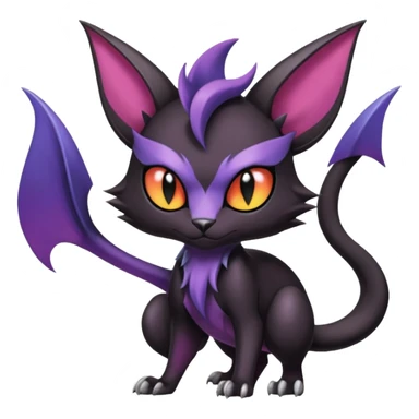 Black dark spooky badass cool shiny glossy smooth soft edgy Noivern-Noibat-Purloin-Torracat-Lykoi-Caracal-cat-Fakemon-fusion-hybrid-creature sticker
