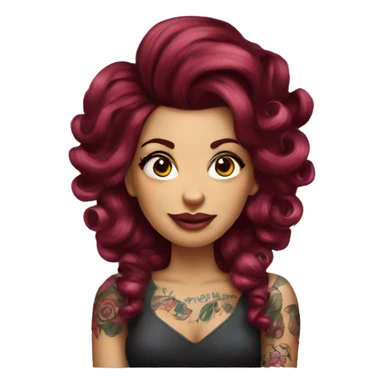 Beautiful tattooed  burgundy long haired woman with curlers in her hair sticker