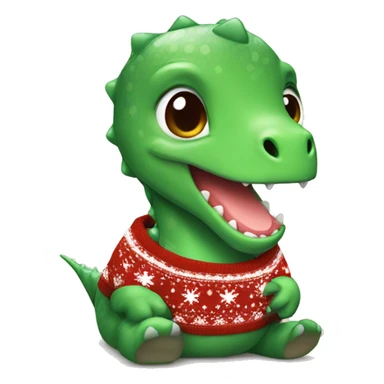 Cute baby dinosaur in a christmas sweater sticker