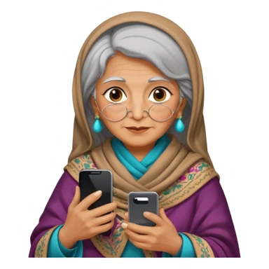 persian old woman Persian shawl with smartphone, half body sticker