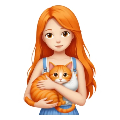 Fair-skinned girl - long hair - white sling - hugging a orange cat sticker
