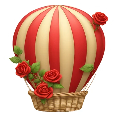 red hot air balloon and beige basket with roses sticker