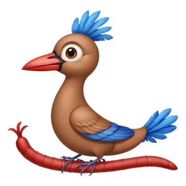 a bird jay wearing a lid, standing on a worm sticker