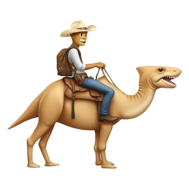 Shark with cowboy hat riding a camel sticker