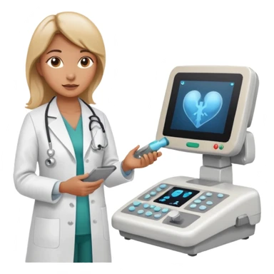 female doctor and ultrasound technician adjusting knobs on an ultrasound machine sticker