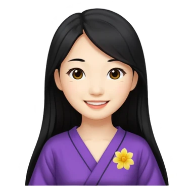 Asian women from japan wearing a dress with black long hair sticker