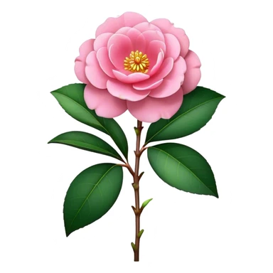 single pink Camellia flower, stem sticker