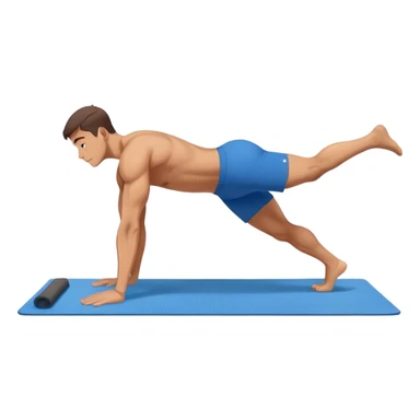 buff man blue shorts doing plank exercise on yoga mat sticker
