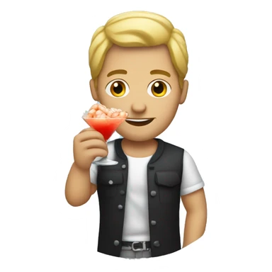 Dark blond guy eating shrimp coctail sticker