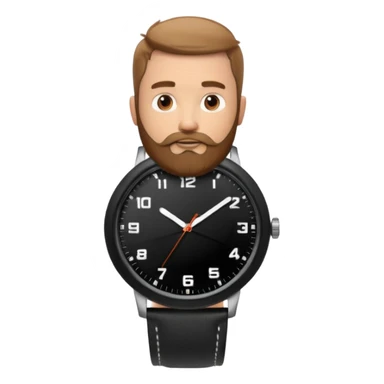bearded man wearing a black strap watch portrait, head and shoulders only, oval face, short beard, relaxed confident look, black leather strap watch visible, 3D cartoon, mobile game icon style, clean background, no text, no watermark
 sticker