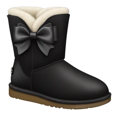 a black ugg boot with a bow sticker
