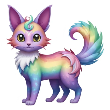 White pastel iridescent rainbow-gradients-color-marked with swirly patterns butterflies  faerie-Noivern-Noibat-Purloin-Torracat-Lykoi-Caracal-cat-Fakemon-fusion-hybrid-creature sticker