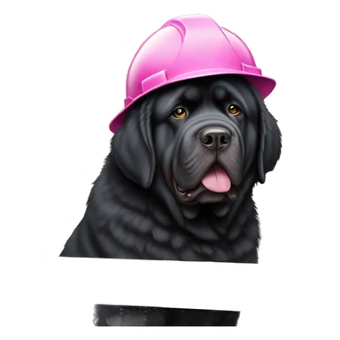 Black Tibetan Mastiff with pink and white striped hardhat doing construction 48x48 sticker