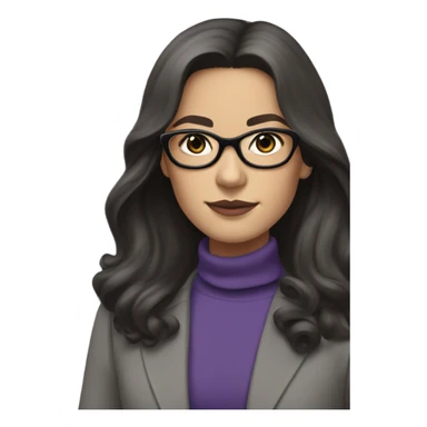 Tv show young Diana Prince wearing grey suit with silk voile purple turtleneck and black eyeglasses, long flowing hair  sticker