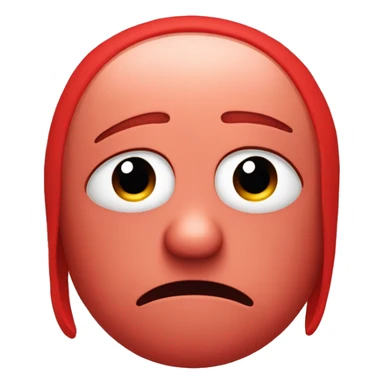 Create a red-colored sad face emoji with downturned eyes and a frowning mouth, expressing disappointment or unhappiness, with a simple and clean design sticker