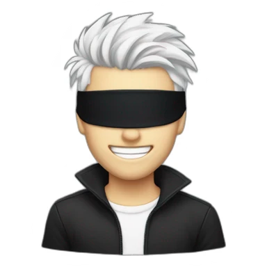white-haired young man with black blindfold covering his eyes , with spike hair, smiling, pale skin sticker