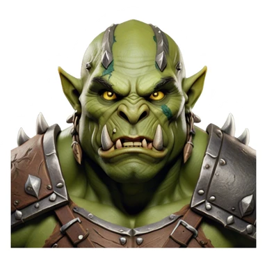 Cinematic Realistic WoW Orc Warrior Portrait, head tilted dramatically with an exaggeratedly amused expression, blending raw, primal might with a touch of unexpected humor. His battle-scarred green skin, robust muscles, and intricately detailed tribal armor in deep, earthy tones are rendered with lifelike texture and dynamic lighting, high shine, dramatic yet whimsical, capturing an orc warrior whose epic strength is matched by a playful, irreverent charm. sticker