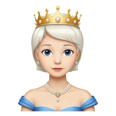 Queen with white short hair – gold tiara, pearl necklace, elegant gown, blue dress sticker