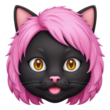 Black cat wearing a pink hair wig sticker