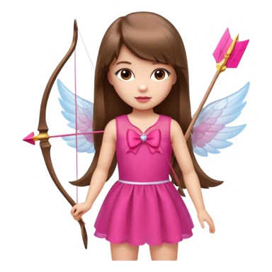 Hada de piel clara cupido pequeña  de cabello largo lacio castaño con flequillo y ojos cafés  vestida con algo sensual semitransparente corto color blanco o rojo con 1 arco y una sola flecha que combinen y labios rositas tipo Barbie pero en hada cupido de cuerpo completo de pies a cabeza   sticker