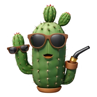 a 3D cactus with sunglasses smoking a sherlock-homes style pipe sticker