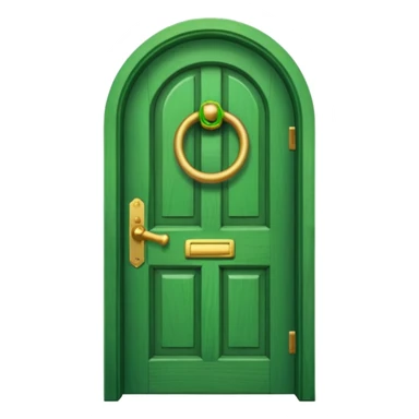 A wooden green door emoji in the style of Apple emoji with a handle, a window, and a knocker. sticker