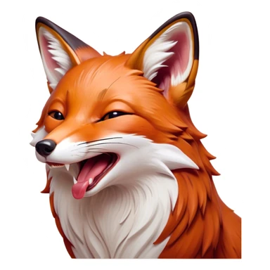 Cinematic Cute Yawning Fox Portrait Emoji, Head tilted slightly with a dramatic, wide-open yawn, showcasing a soft, velvety red Fur with subtle white accents, floppy ears slightly drooping, round amber eyes barely open in drowsy contentment, Simplified yet irresistibly adorable features, highly detailed, glowing with a soft, cozy glow, high shine, relaxed yet expressive, stylized with a touch of natural whimsy, bright and endearing, soft glowing outline, capturing the essence of a sleepy yet affectionate fox, so drowsy it feels like it could stretch right out of the screen and curl up for a nap! sticker