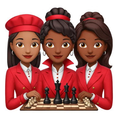 black woman chess players in red outfits sticker