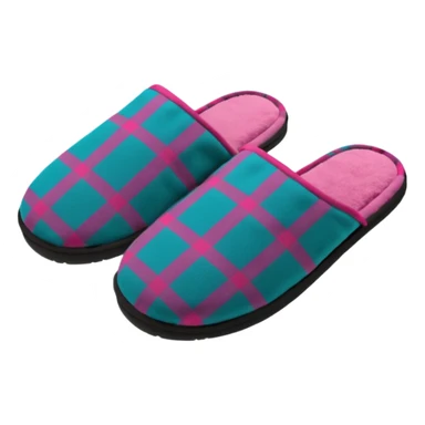 Fuchsia pink, Dark Gray and turquoise plaid print women's slippers sticker