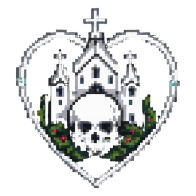 heart, skull, and church combined as one symbol sticker