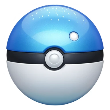 blue pokeball emoji, top half is a more saturated blue, bottom half is white, black stripe, with a white sheen, with a pearlescent finish, with a sparkle effect sticker