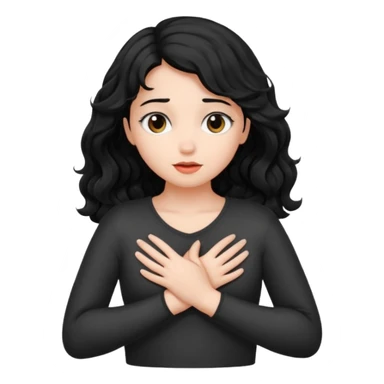 Naked girl, bare chest, bare hips, shy, black wavy hair, naked, hiding boobs sticker