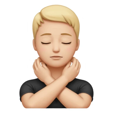 person with arms crossed holding their neck eyes closed emoji sticker