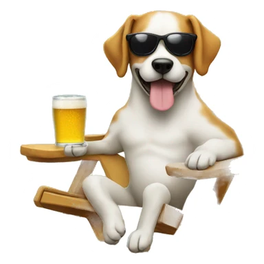 Dog with sunglasses drinking a beer, sitting on a lawn chair  sticker
