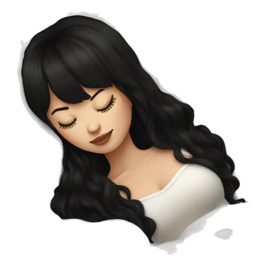 Woman pale skin black hair with bangs sleeping in bed with pillow, white woman sticker