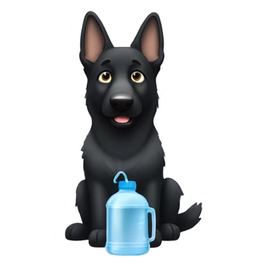 All black German shepherd drinking bottle of water sticker